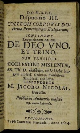 Disputatio III. De Deo Uno, Et Trino.