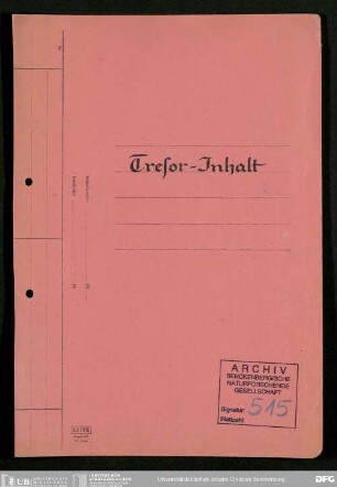 Verzeichnis der im Tresor aufbewahrten Akten