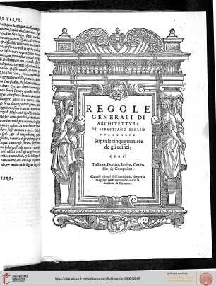 Libro quatro: Regole Generali Di Architettvra ... Sopra le cinque maniere de gli edifici, cioè, Toscano, Dorcio, Ionico, Corinthio, & Composito