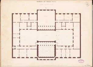 Palastartiges Wohnhaus, Berlin Schinkelwettbewerb 1858: Grundriss 2. Obergeschoss; Maßstabsleiste