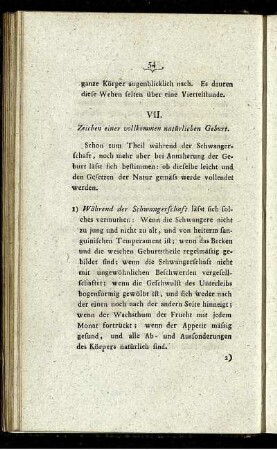 VII. Zeichen einer vollkommen natürlichen Geburt.