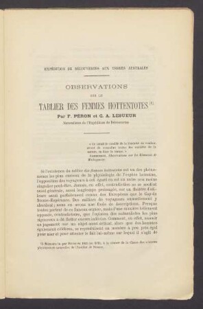 Observations sur le tablier des femmes hottentotes : Expédition de découvertes aux terres australes