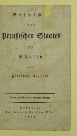 Geschichte des preußischen Staates für Schulen