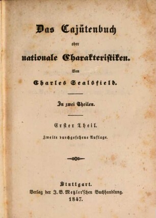 Gesammelte Werke, 14. Das Cajütenbuch oder nationale Charakteristiken ; 1