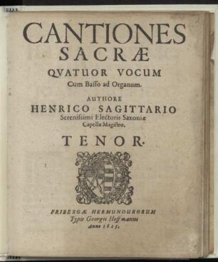 Cantiones sacrae quatuor vocum. Tenor : cum Basso ad Organum
