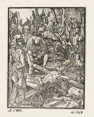 Kreuzannagelung, aus: Georg Rhau, "Hortulus Animae", Nürnberg 1552