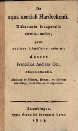 De aqua martiali Hardeckensi : diss. inaug. chem.-med.