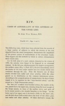 XIV. Cases of abnormality of the arteries of the upper limb. By John Yule Mackay, M.D.