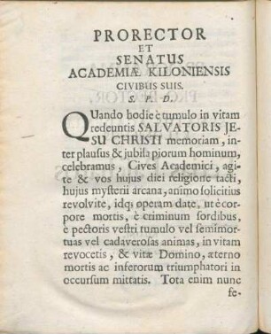 Prorector Et Senatus Academiæ Kiloniensis Civibus Suis. S. P. D.