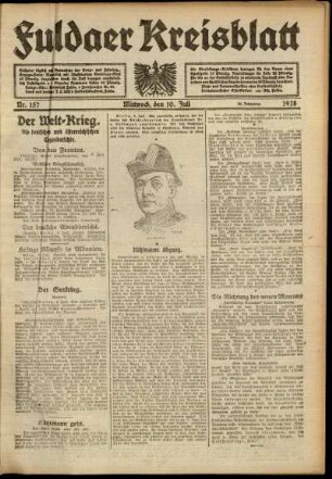 Erste Ausgabe vom Mittwoch, den 10. Juli 1918.