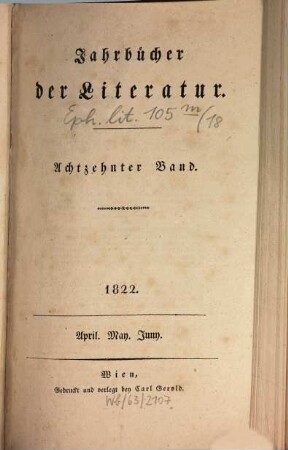 Jahrbücher der Literatur. 18, 18. 1822