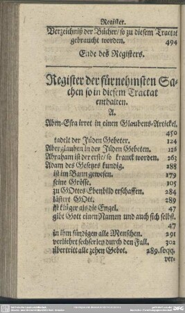 Register der fürnehmsten Sachen so in diesem Tractat enthalten