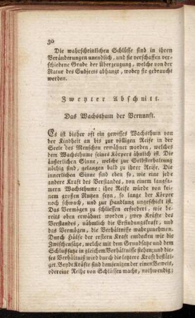 Zweyter Abschnitt. Das Wachsthum der Vernunft.