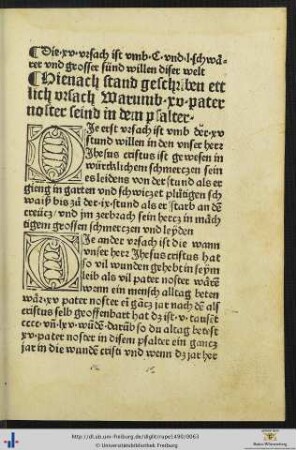 Ettlich ursach warumb XV pater noster seind in dem psalter.