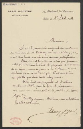 Brief an Schott Frères , B. Schott's Söhne : 01.04.1904