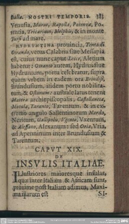 Caput XIX. De Insulis Italiae