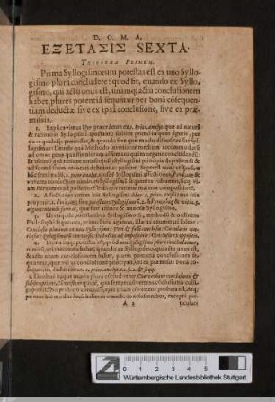 Exetasis Sexta De Syllogismorum Ad Iunctis et Caeteris Argumentandi formis, ex Secundo prior. Analyt. libro: Text