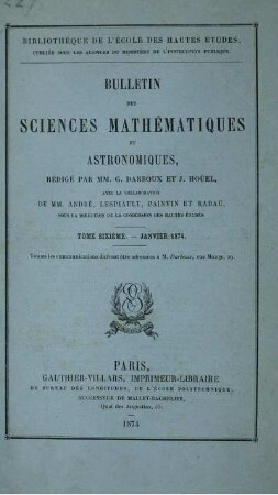 Tome Sixième. - Janvier 1874.