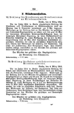 Prüfung für Lehrer und Lehrerinnen an Blindenanstalten : [F. Blindenanstalten]