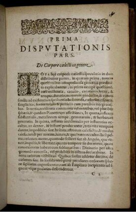 Prima Disputationis Pars. De Corpore coelesti in genere.