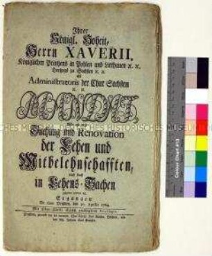 Mandat von Franz Xaver Prinz von Sachsen betreffend Lehnsangelegenheiten
