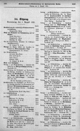 Sitzung 34, 4. August 1921