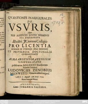 Quæstiones Inaugurales, De Vsvris