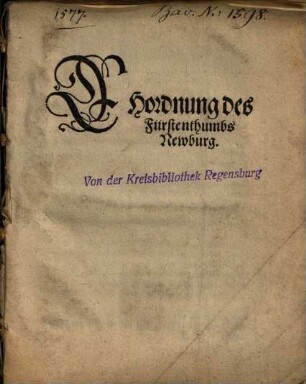 Ehordnung des Fürstenthumbs Newburg