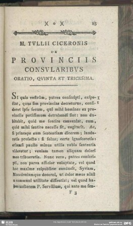 De Provinciis Consularibus Oratio Quinta Et Tricesima