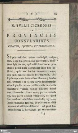 De Provinciis Consularibus Oratio Quinta Et Tricesima
