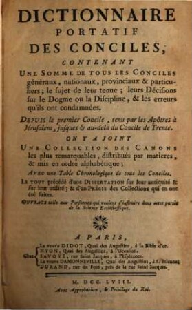 Dictionnaire portatif Concils