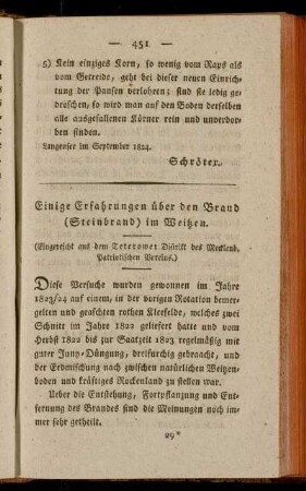 Einige Erfahrungen über den Brand (Steinbrand) im Weitzen