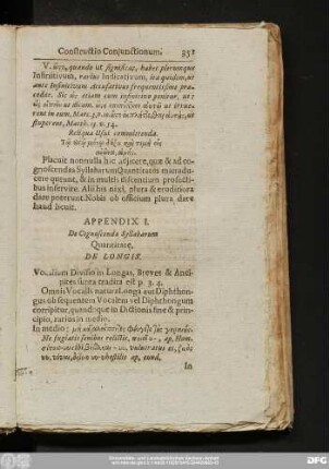 Appendix I. De Cognoscenda Syllabarum Quantitate.
