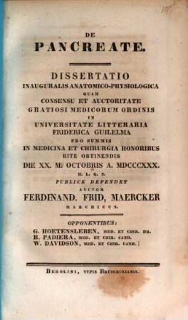 De pancreate : Diss. inaug. anat.-physiol.