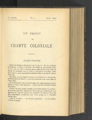 Un projet de charte coloniale