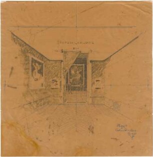 Döllgast, Hans; München; Alte Pinakothek, Wiederaufbau - Skizze "Kabinett - Saal" (Innenperspektive)