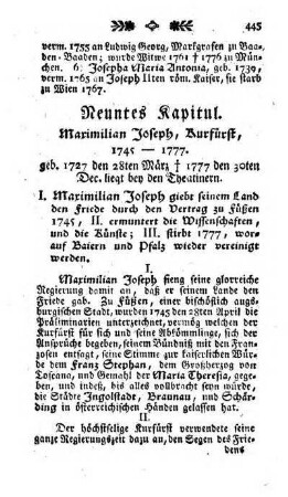 Neuntes Kapitul. Maximilian Joseph, Kurfuerst