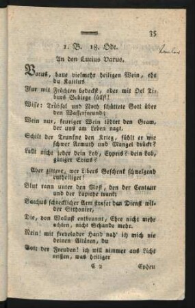 1. B. 18. Ode. An den Lucius Varus