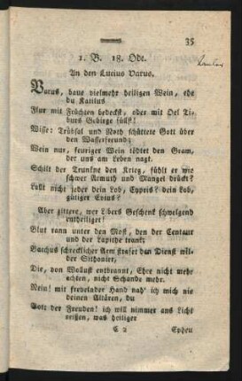 1. B. 18. Ode. An den Lucius Varus