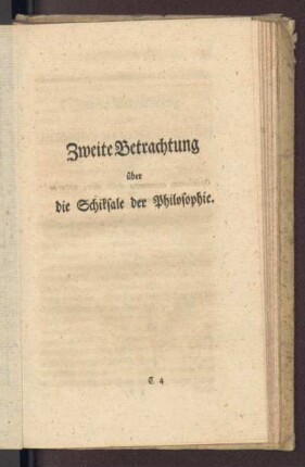 Zweite Betrachtung über die Schiksale der Philosophie