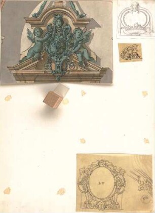 Ostenrieder, Maximilian; u. a. Deutschland; Italien; Österreich; Innenarchitektur (Ornamente) - Spiegel u. Wappenornament (Ansichten)