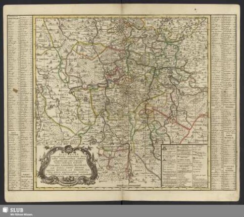 Accurate Geographische Delineation derer in dem Churfürstenthum Sachsen, gelegenen und zum Leipziger Creisse Gehörigen Aemmter Colditz, Leissnig, Rochlitz, und Schul-Ammt Grimma ingleichen Mügeln, und Sornzig, samt vielen andern angrenzenden Aemtern