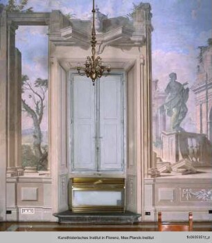 Freskendekoration mit Ruinenlandschaft und Statuen