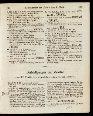 Berichtigungen und Zusätze zum 3ten Theile des althochdeutschen Sprachschatzes.