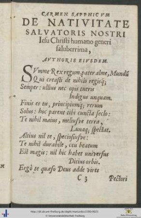 Carmen Sapphicum De Nativitate Salvatoris Nostri Iesu Christi