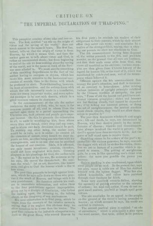 Critique on "The imperial declaration of T'hae-ping."