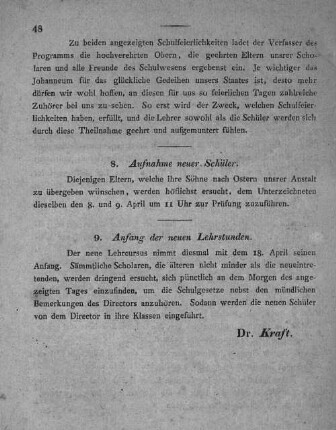 9. Anfang der neuen Lehrstunden.