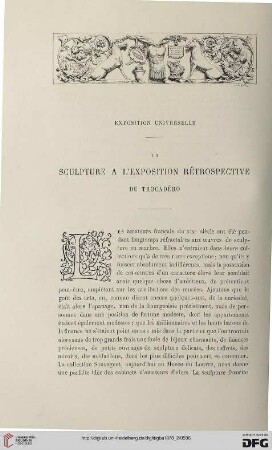 2. Pér. 18.1878: La sculpture à l'exposition rétrospective du Trocadéro, [1] : exposition universelle