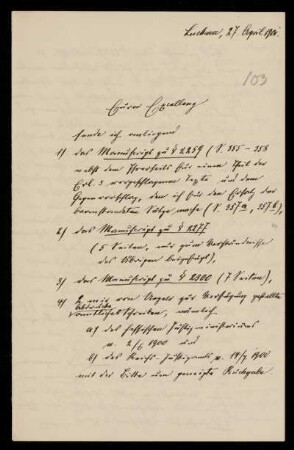 103: Brief von Friedrich Ritgen an Gottlieb Planck, Luckau (Landkreis Dahme-Spreewald), 27.4.1901