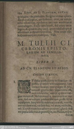 M. Tullii Ciceronis Epistolarum Ad Familiareis, Liber X